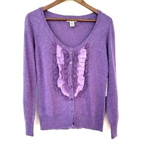 Vertigo Paris cardigan, scoop neck, slim fit, lace trim, wool/angora